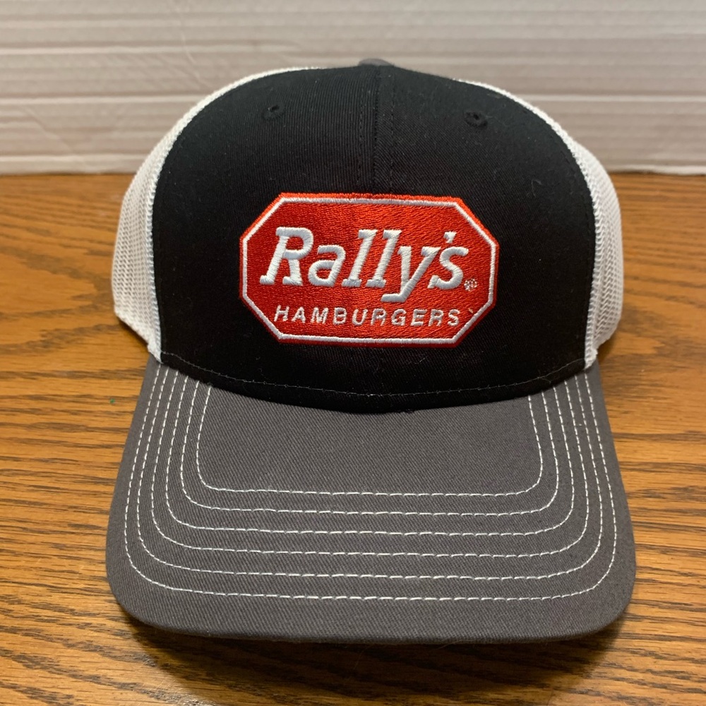 Rally's New Black Cap with Red Logo trucker summer hat